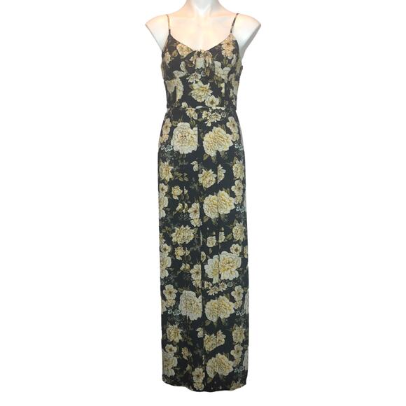 Xhilaration Navy and Yellow Floral Jumpsuit - Size Small - Picture 2 of 8